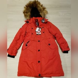 Canada Weathergear Womens Red Parka Jacket Coat Faux Fur Hood Medium NWT
